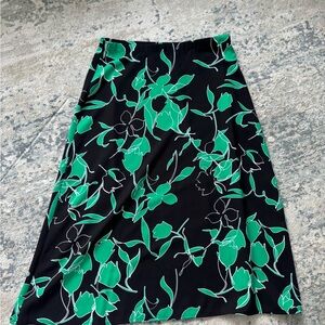 Halogen Black and Green Floral A-Line Skirt